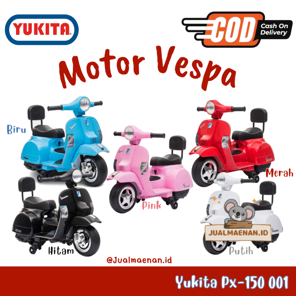 Mainan Anak Motor Aki VESPA PX150 - YUKITA 001- Maenan Motoran Anak