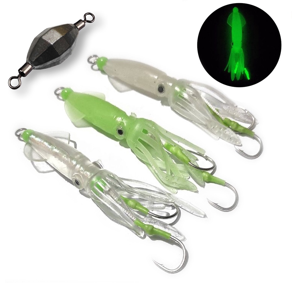 Octopus Skirt 12cm Hijau Fosfor Assist Hook Timah Cumi Karet Silikon Gurita