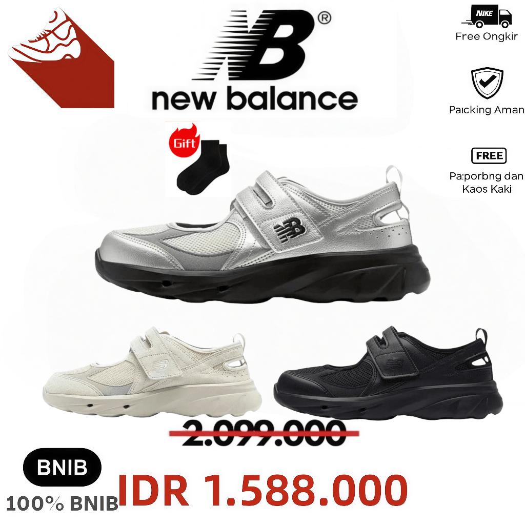 New Balance NB Breeze Sepatu Mary Jane Wanita Low-Cut Warna Perak - Lembut Dan Nyaman, Mendukung COD