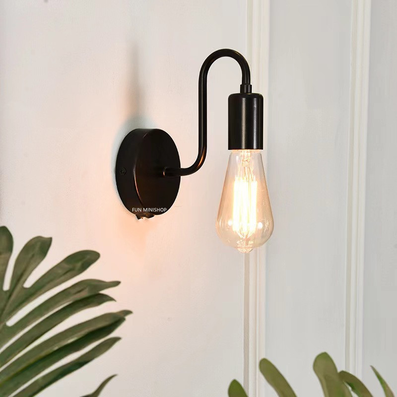 Lampu Dinding Minimalis Hitam | Wall Lamp Industrial Modern LED E27 Desain Elegan
