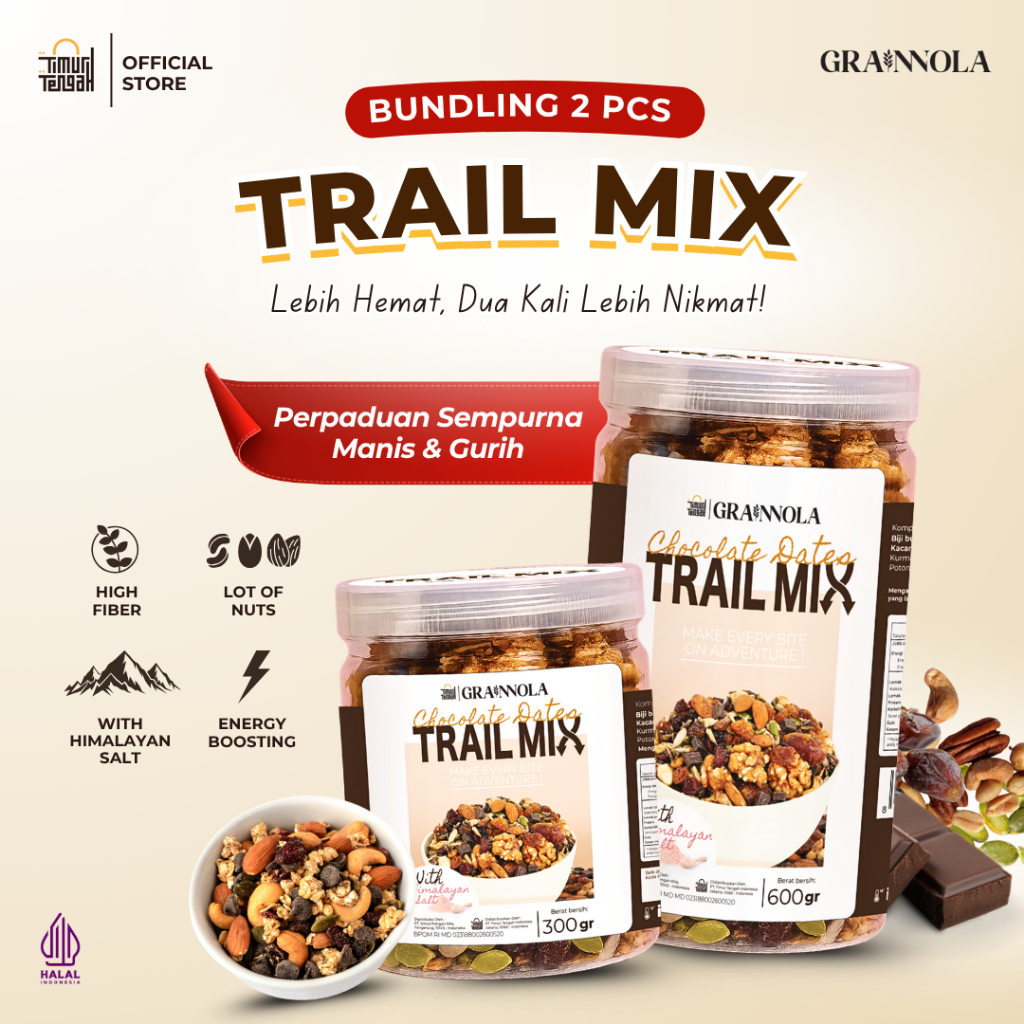 Timur Tengah [Paket Hemat Bundling 2 Pcs] Trail Mix Chocolate Dates | Almond, Walnut, Kurma, Choco C