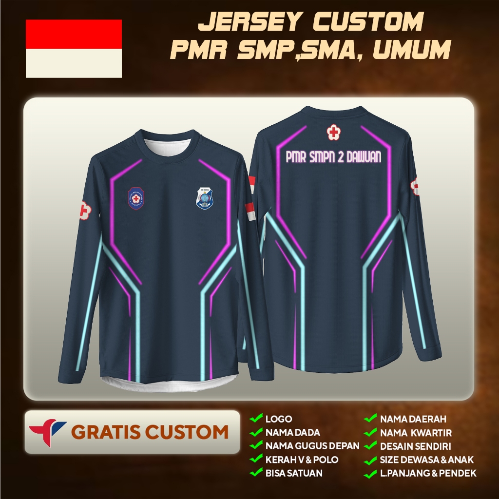 Jersey Kaos PMR Full Print Dryfit Milano Bisa Custom Nama & Logo Sekolah Baju PMR Keren SMP SMA Umum