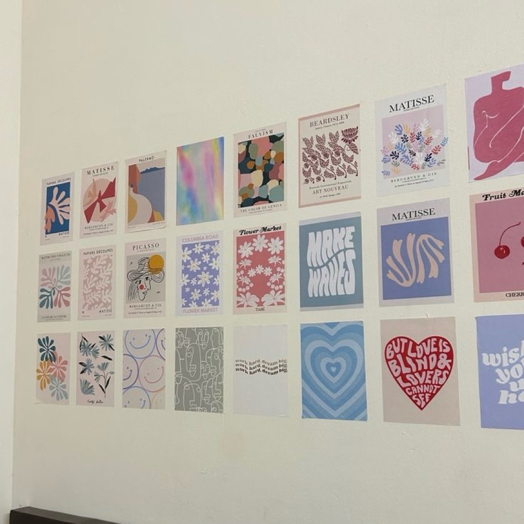 Custom Aesthetic Wallpaper Wall Decor Dekorasi Poster Dinding Kamar Estetik | Pink, Biru, Krem, Abu-