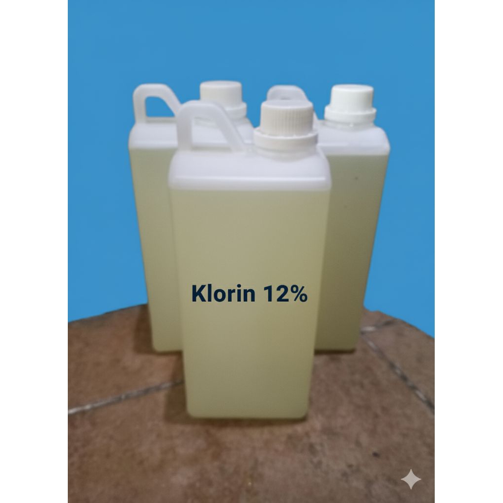 Klorin cair 12% larutan natrium hipoklorit (NaOCl) dengan konsentrasi 12%.