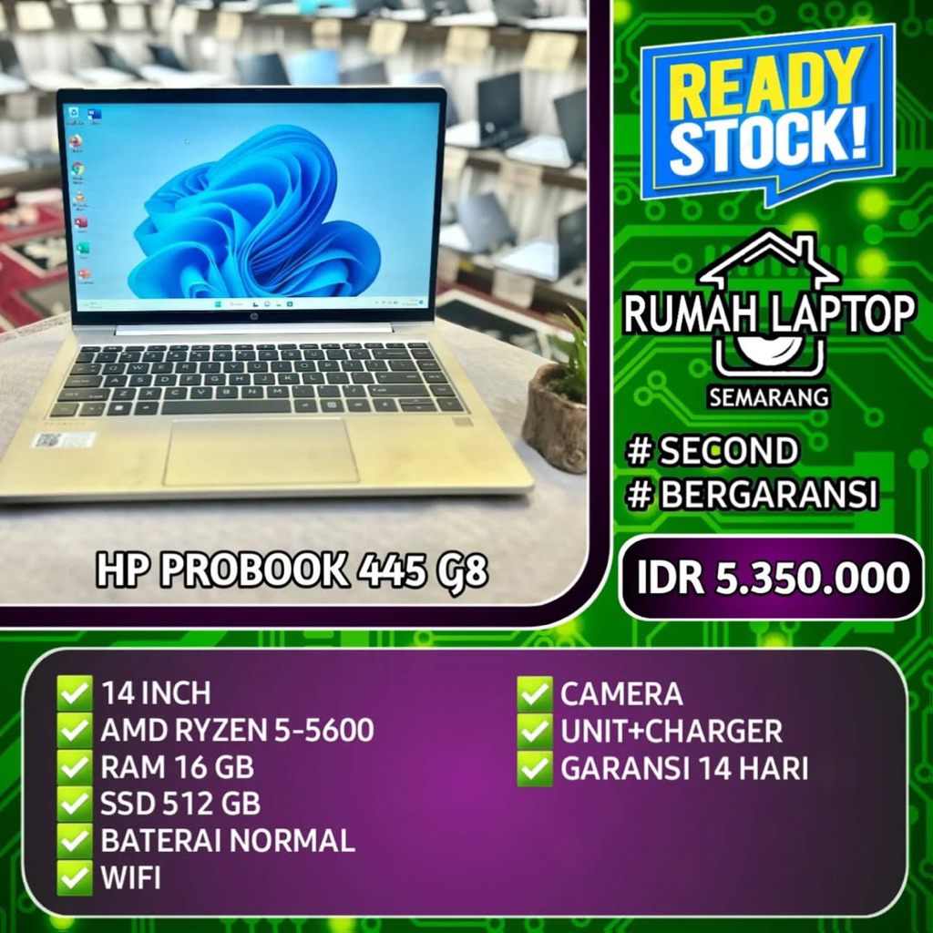 Laptop HP Probook 445 G8 (second). AMD Ryzen 5-5600. RAM 16 GB. SSD 512 GB