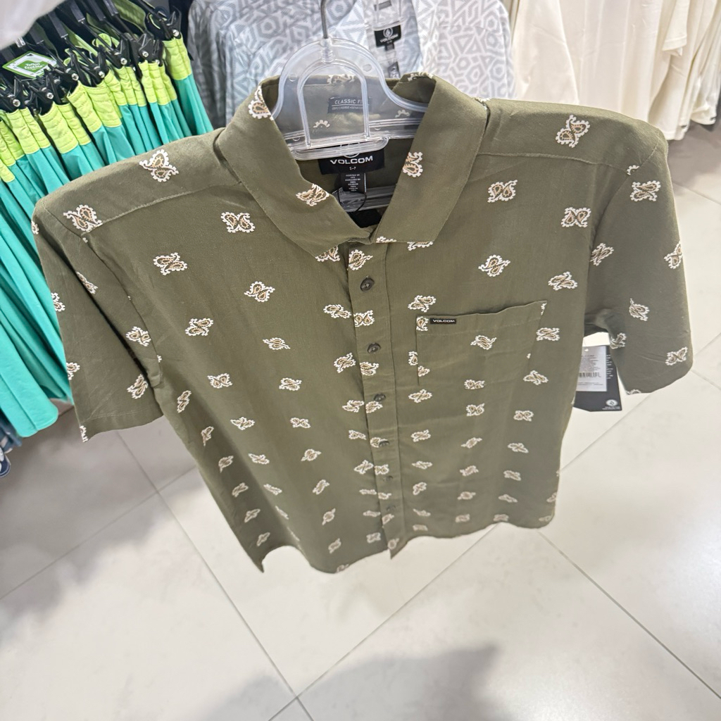 Kemeja pria volcom original expedition green short sleeve shirt