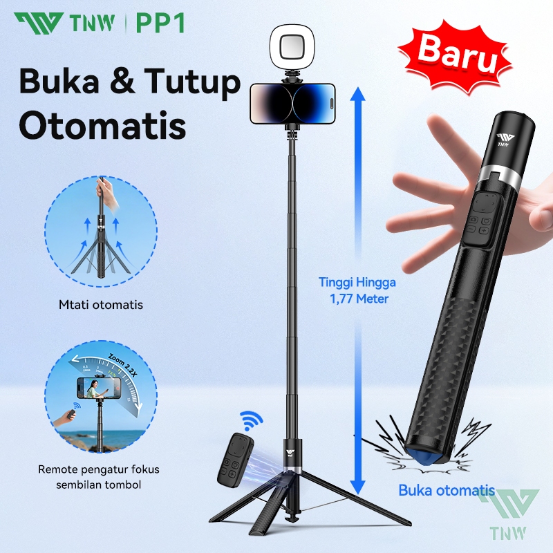 TNW PP1 Tripod Automatic Pop Up Selfie Stick Tongsis Tripod Bluetooth 177cm Aluminium Tripod with Ma