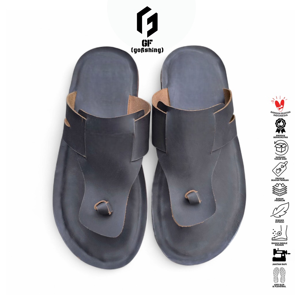 GF Sandal Pria Sandal Cowok (Sandal Kulit Sapi) Sandal Slide SD-14 Kulit Sapi Asli