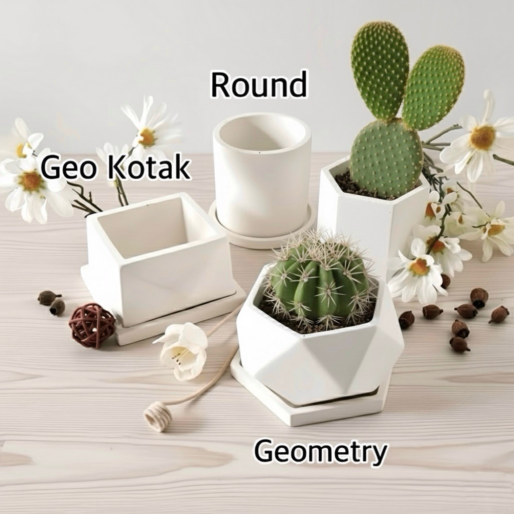 Pot Semen, Concrete Planter. Putih Abu Marble Minimalis Terlaris