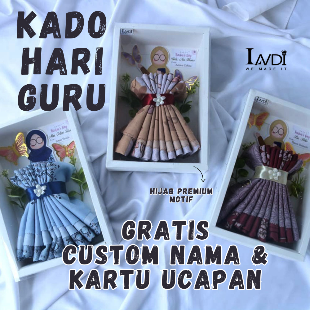 MYLAVDI KADO HADIAH HARI GURU UNTUK GURU CEWEK BERMANFAAT ISI HIJAB SEGI EMPAT MOTIF PREMIUM
