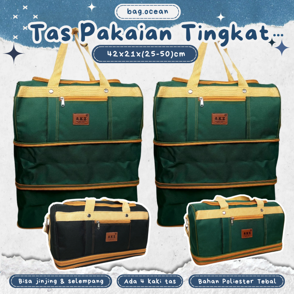 Tas Pakaian AKZ Kain Kanvas 3 Tingkat Tebal Murah Original / Tas Mudik Kanvas Besar Tiga Tingkat Tah