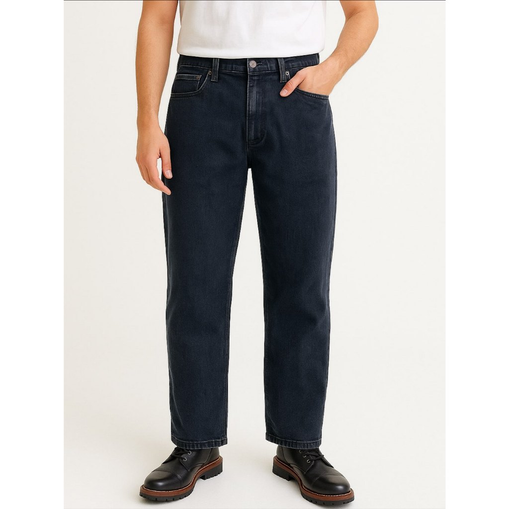 PLAC DENIM MILAN SLIM WIDE CROP LEG BLACK WASH JEANS (34)