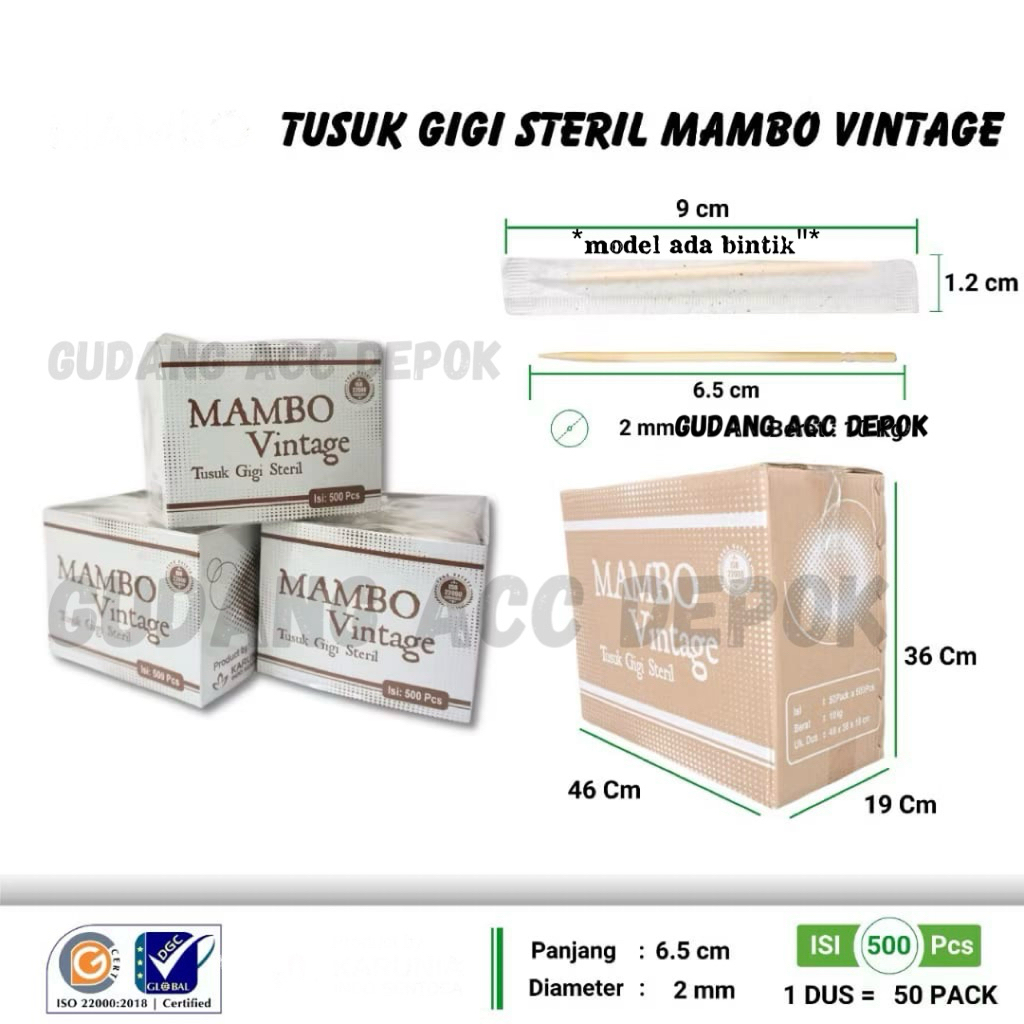 (ISI 500BATANG) TUSUK GIGI STERIL MAMBO VINTAGE / TOOTHPICK BUNGKUS KERTAS MOTIF MAMBO VINTAGE