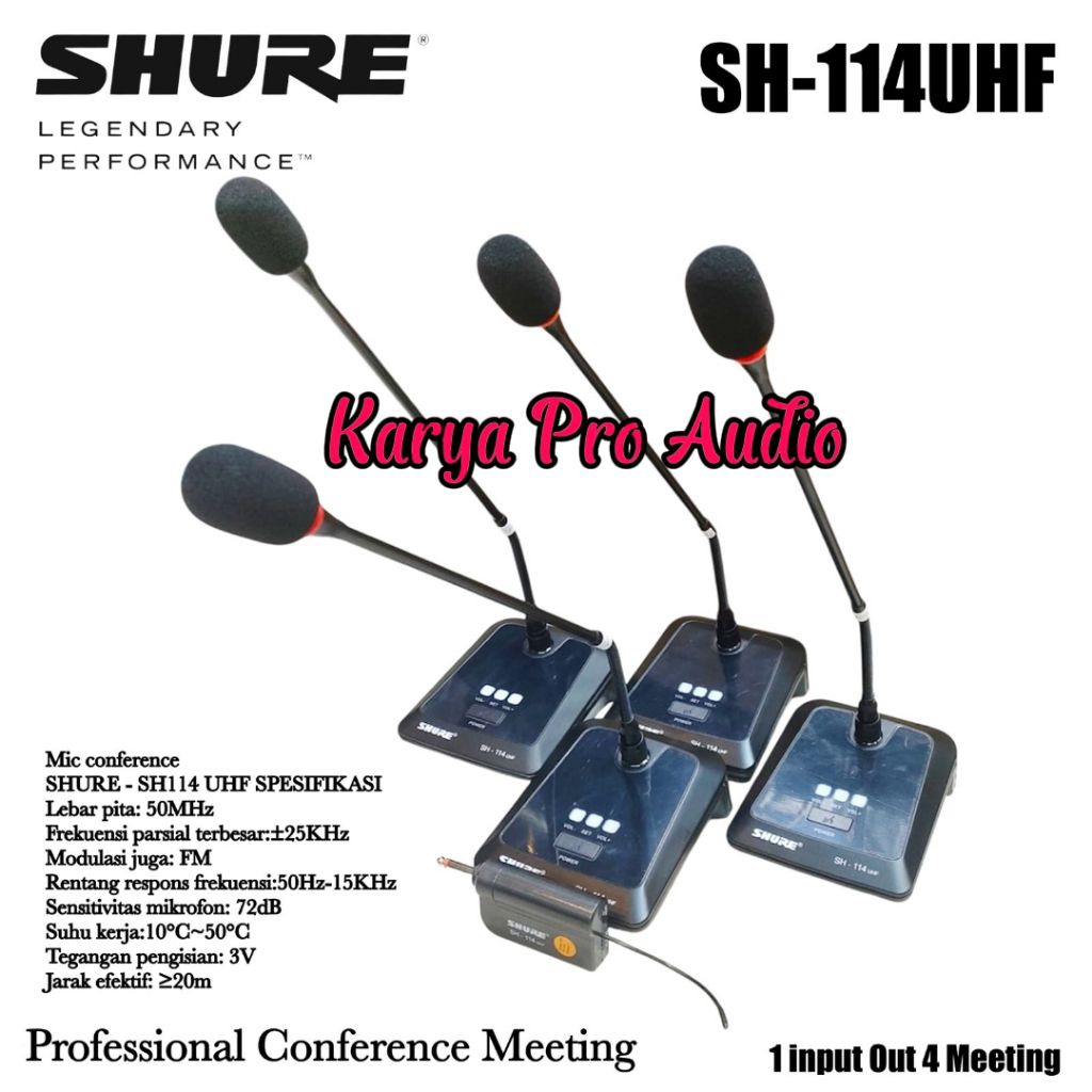 Mic Wierless Conference / Mic Podium Shure SH 114 Profesional Microphone System ( 4 Unit Mic Meja )