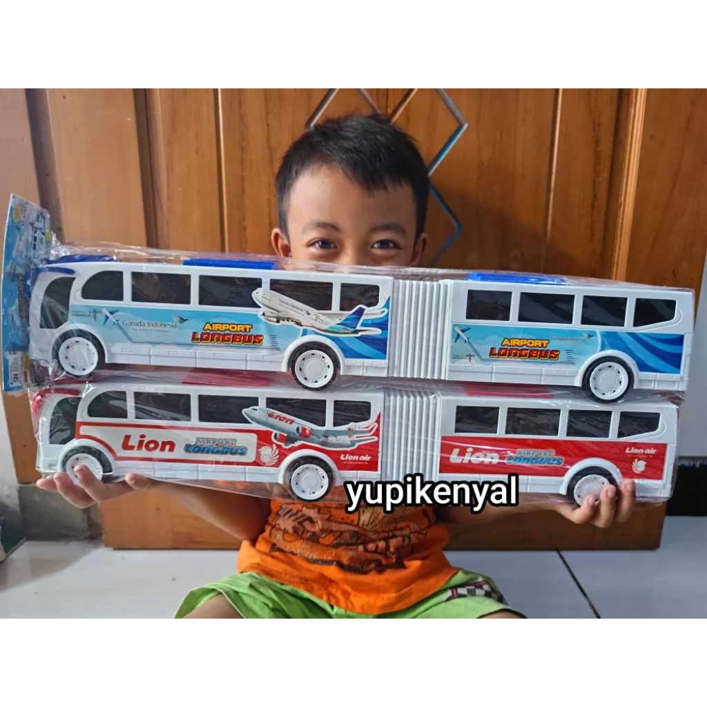 Mainan Bus Gandeng Transjakarta Panjang Jumbo Roda Friction