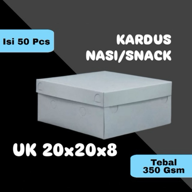 DUS NASI KOTAK UK 20x20x8 || KARDUS NASI TEBAL || KARDUS SNACK PUTIH ||