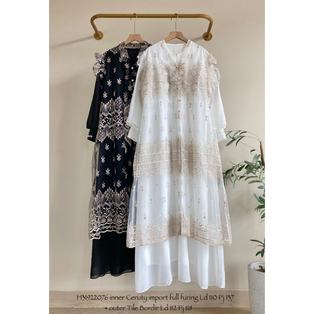 Baju Dress Ceruti mix Outer Tile Bordir Import Wanita / Fashion Gamis Jumbo Cewek Terbaru / Busana W