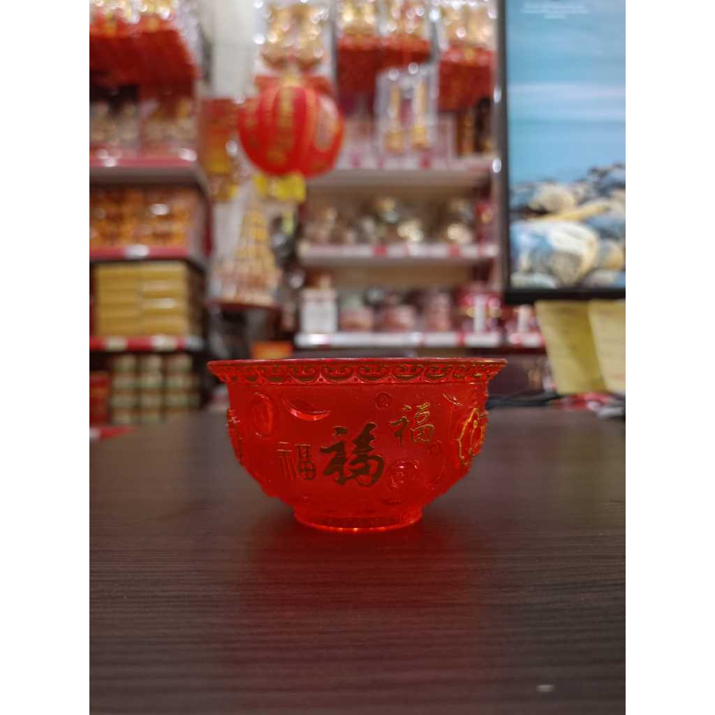 [MANGKOK] Mangkok Plastik Merah Timbul Isi 3/Mangkok AA/B Plastik Tulisan Timbul Emas/Mangkok Merah 