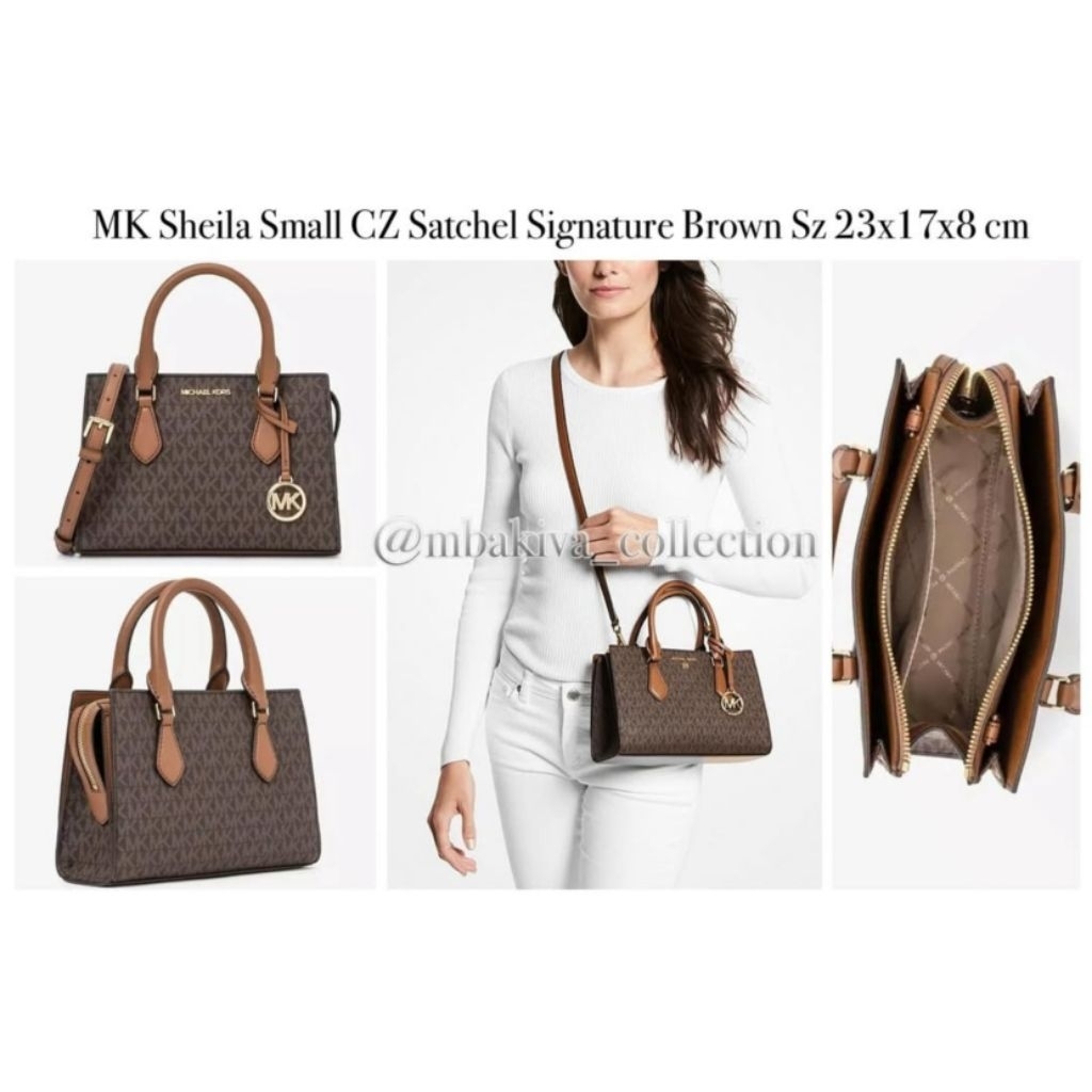 MK Sheila Small CZ Satchel Signature Brown