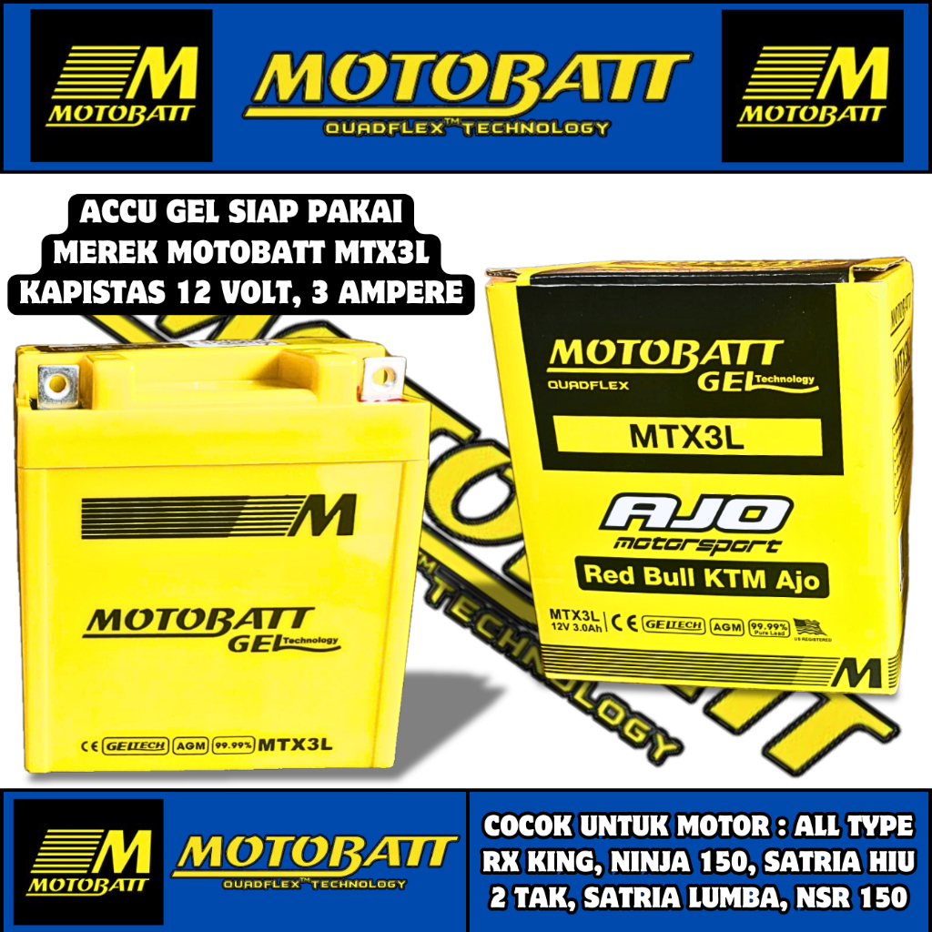 AKI MOTOR RX KING MOTOBATT MTX3L ORIGINAL AKI KERING GEL