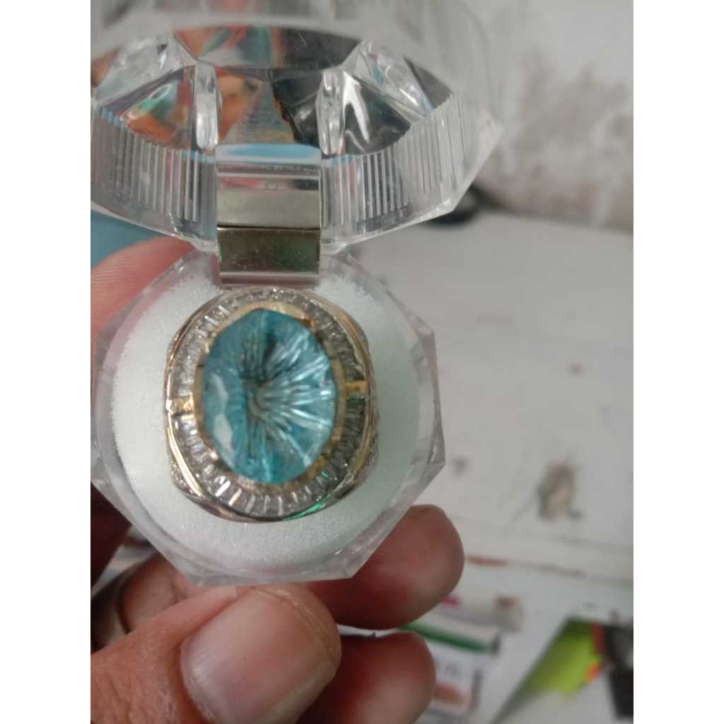 Cincin Batu Natural Blue Topaz Bersertifikat