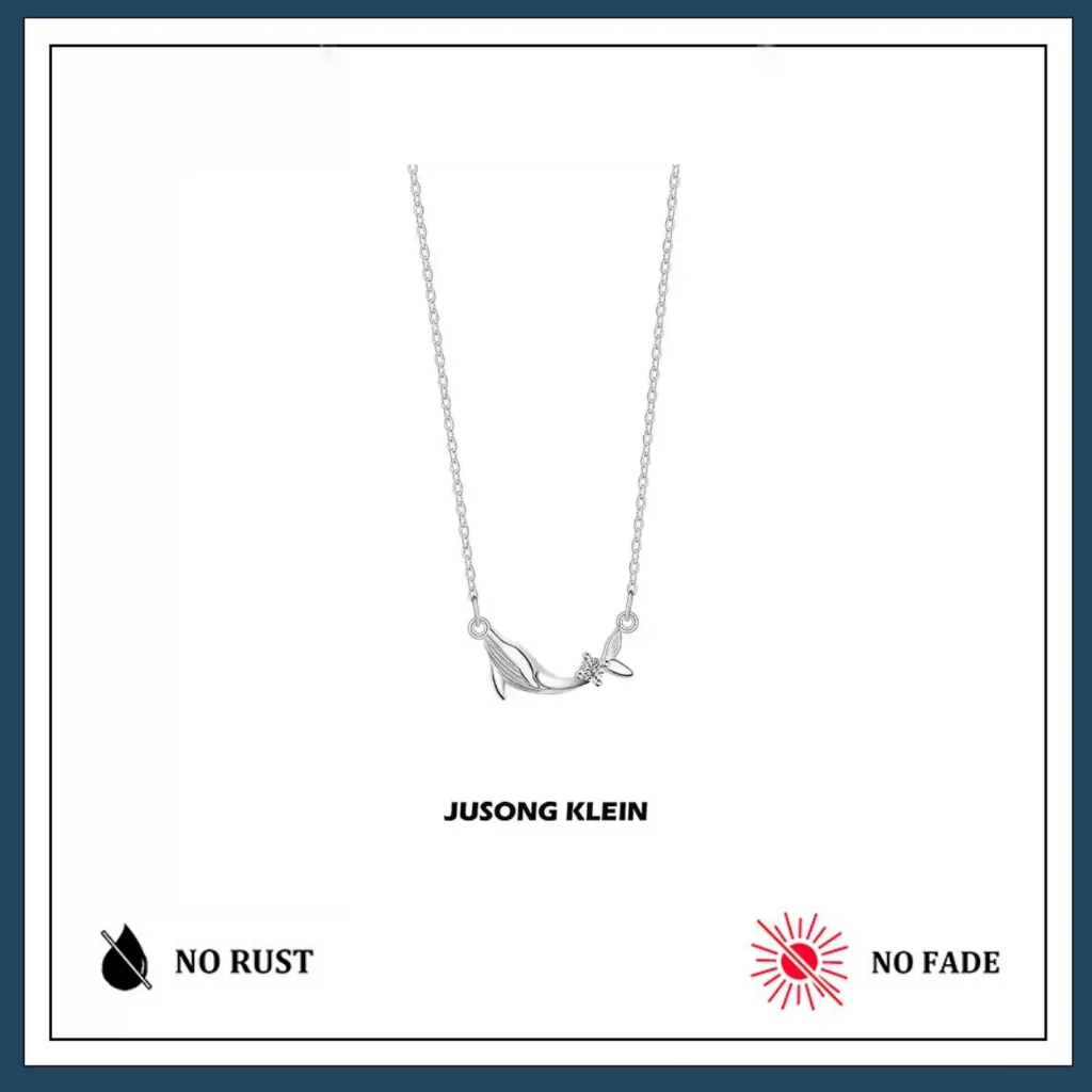 Kalung Titanium Jusong Klein - Titanium Necklace Kalung Leher dengan Liontin Paus, Desain Simpel Ber