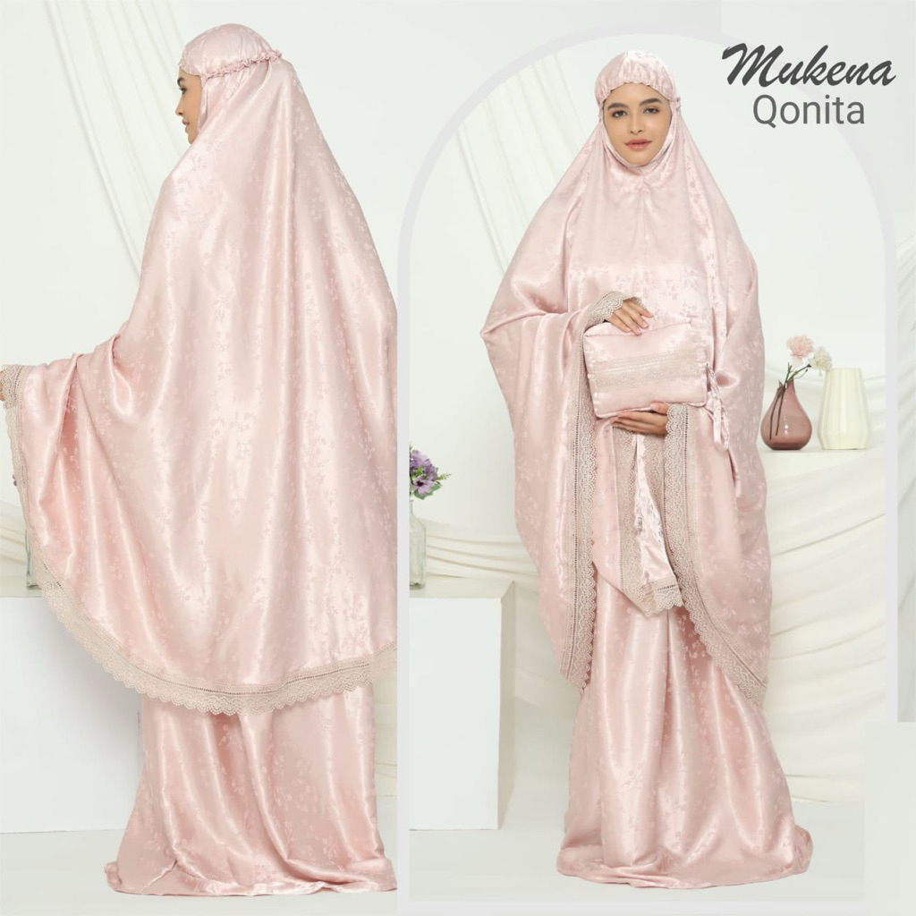 MukenaQonita | Satin Renda Series | Luxury Series | Silk Premium | Mukena Lebaran | Free Pouch Canti