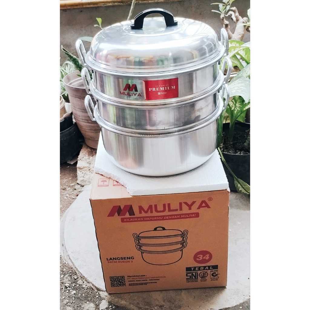 Dandang Kukus 3 Susun / Langseng Kukusan Bahan Aluminium Merk MULIYA Ukuran 40 cm 36 cm 34 cm