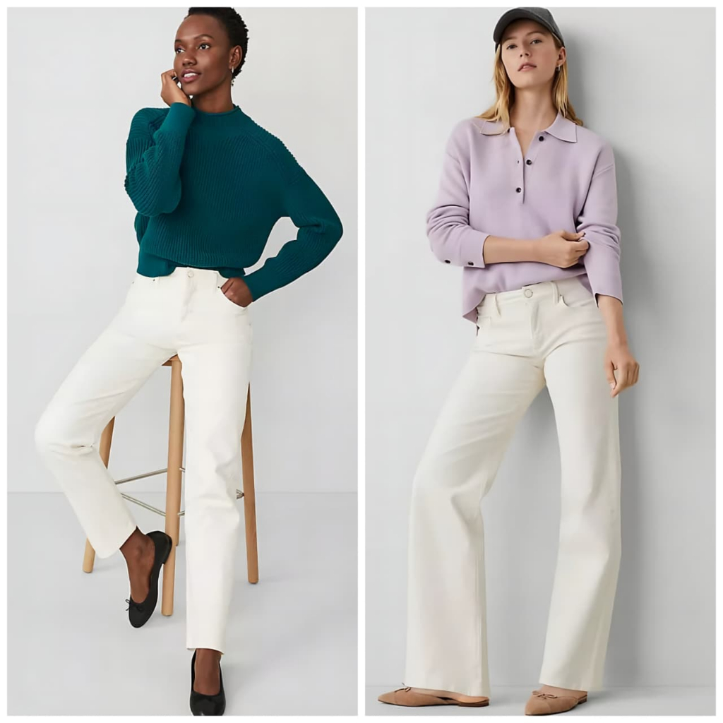 Celana Ann Taylor Straight & Wide-Leg Jean in Ivory Jeans pants