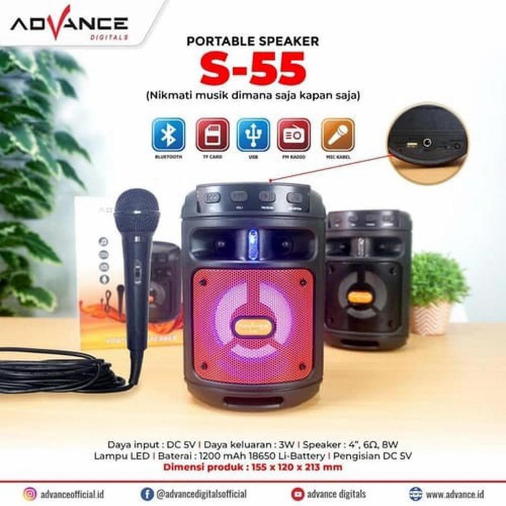 Advance MUSIC BOX SPEAKER BLUETOOTH KARAOKE S55 WITH MIC CABLE Hitam Portable Speaker Bluetooth Kara