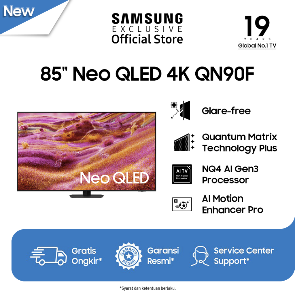 Samsung Smart TV 85" Neo QLED 4K QN90F | Glare-free | AI Motion Enhancer Pro | QA85QN90FAKXXD