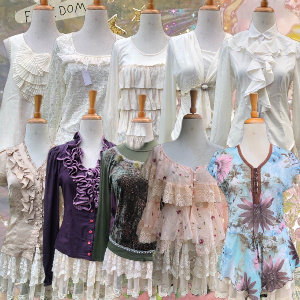 coquette, fairy, sawako, ruffle, shoujou girl, Mori Kei, cardigan Mori Kei, vintage shirt, 2000s sty