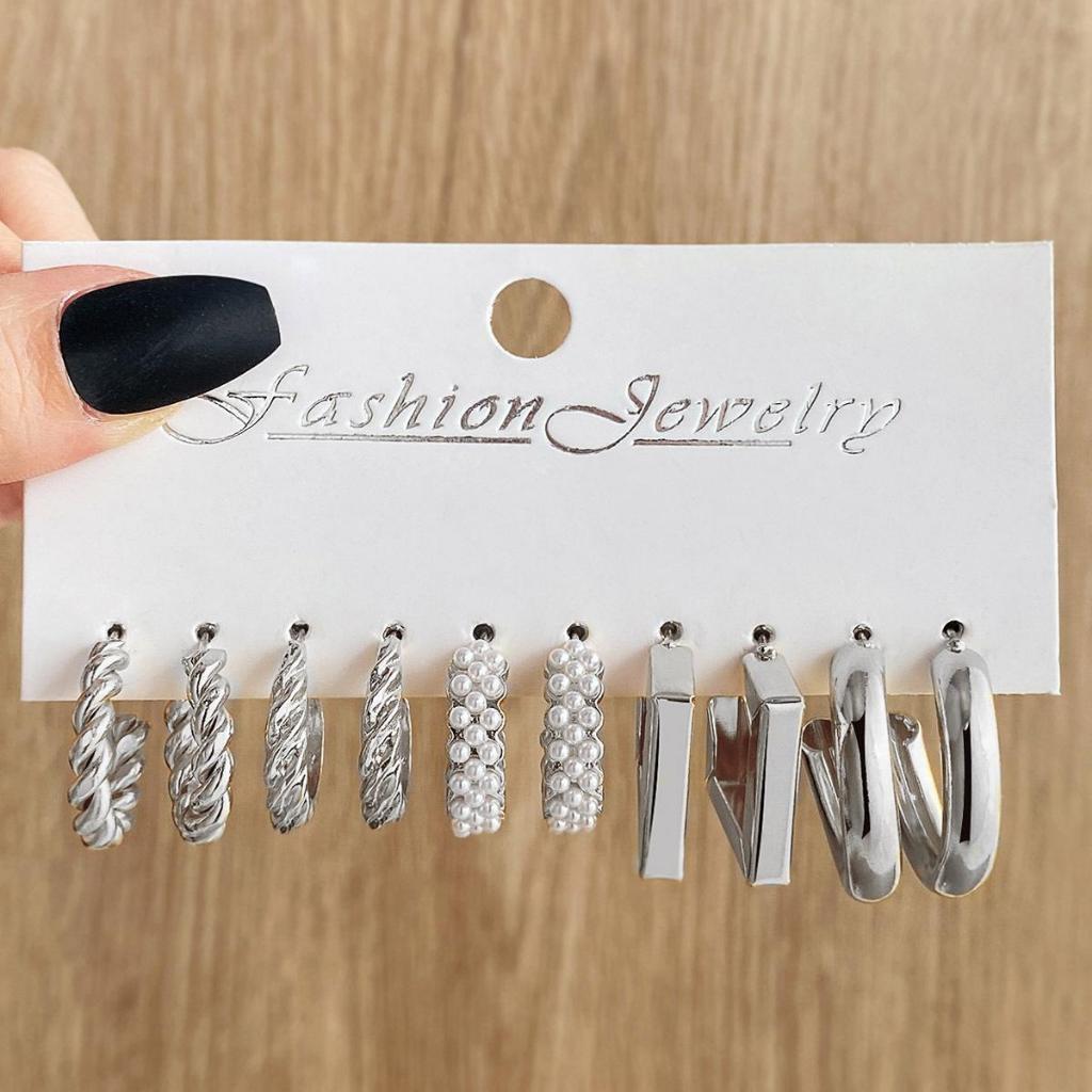 Vary Vase Korea Kepribadian Elegan Anting-Anting Persegi Emas Perak Perak Anting-Anting Bulat Mutiar