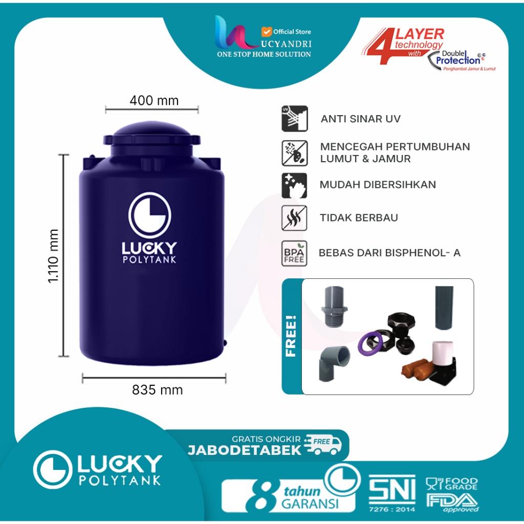 Tangki Air Plastik Lucky LS 550 Tandon Air, Toren Air, 550 L NEW