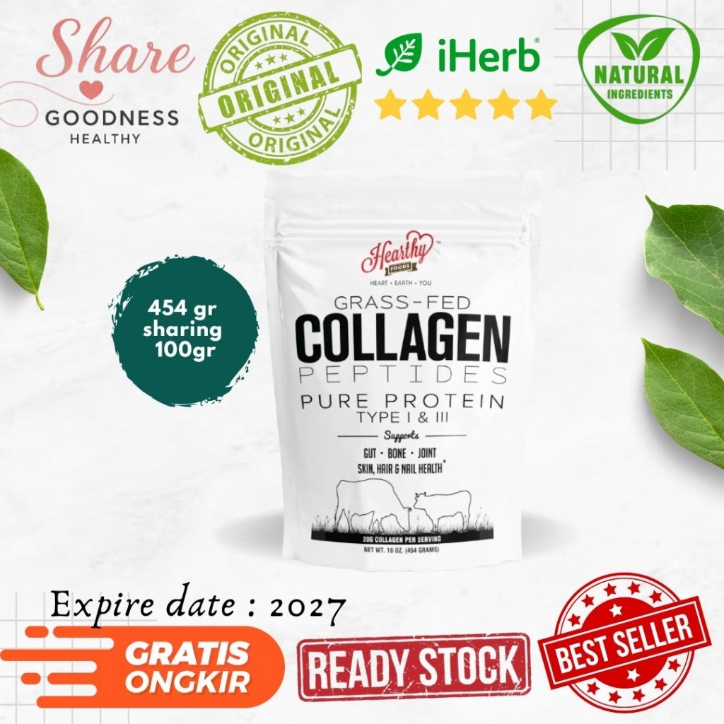 Hearthy Food Grassfes Collagen Peptides Pure Protein 454gr Halal & Sharing 100gr
