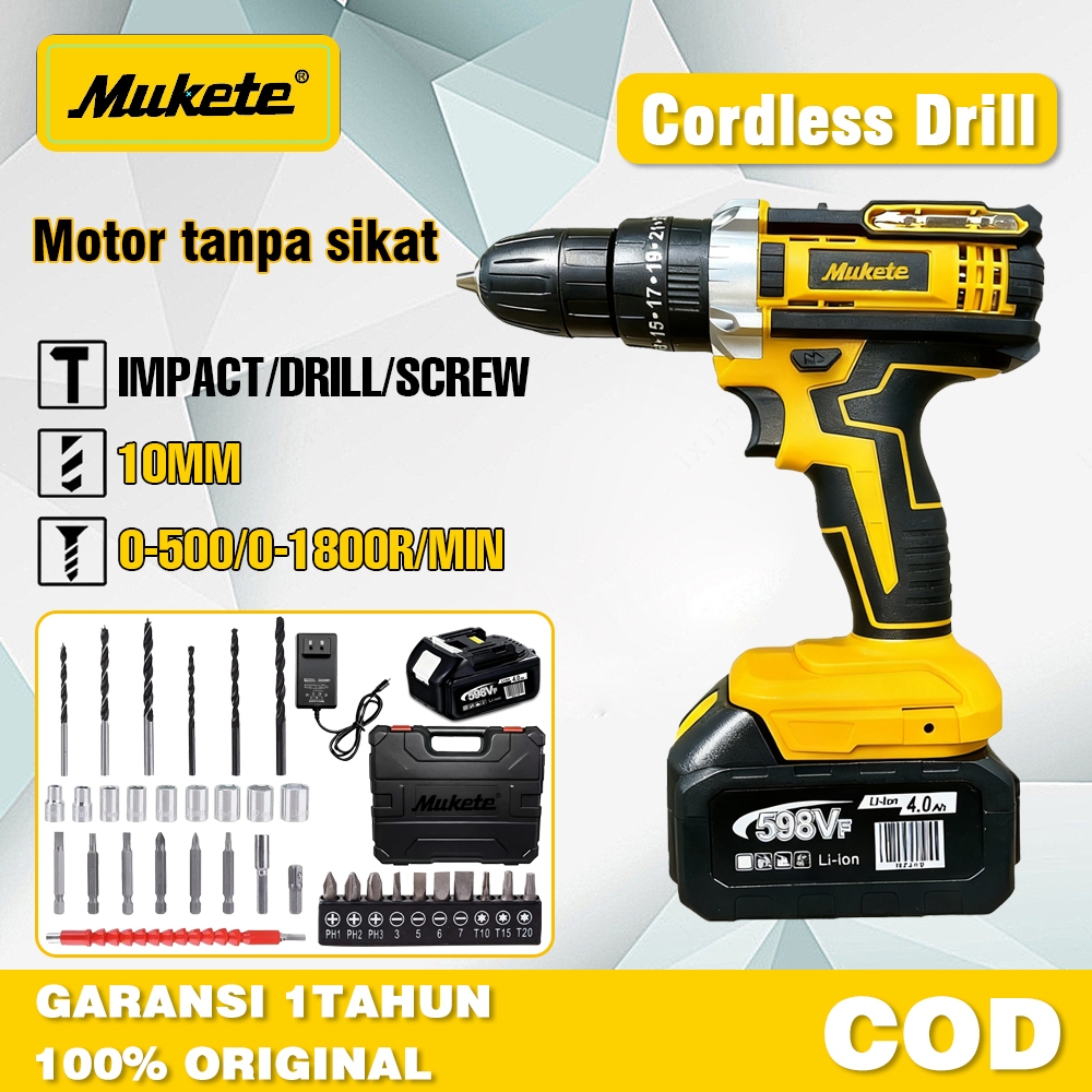 Mukete 1800RPM bor impact baterai bor impact 10MM Bor Tangan Listrik/Bor baterai jld/Elektrik Drill
