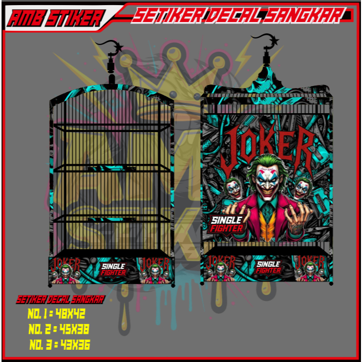 AMB - STIKER DECAL SANGKAR/KANDANG BURUNG DESAIN JOKER - SANGKAR BURUNG KOTAK SINGLE FIGHTER KICAU P