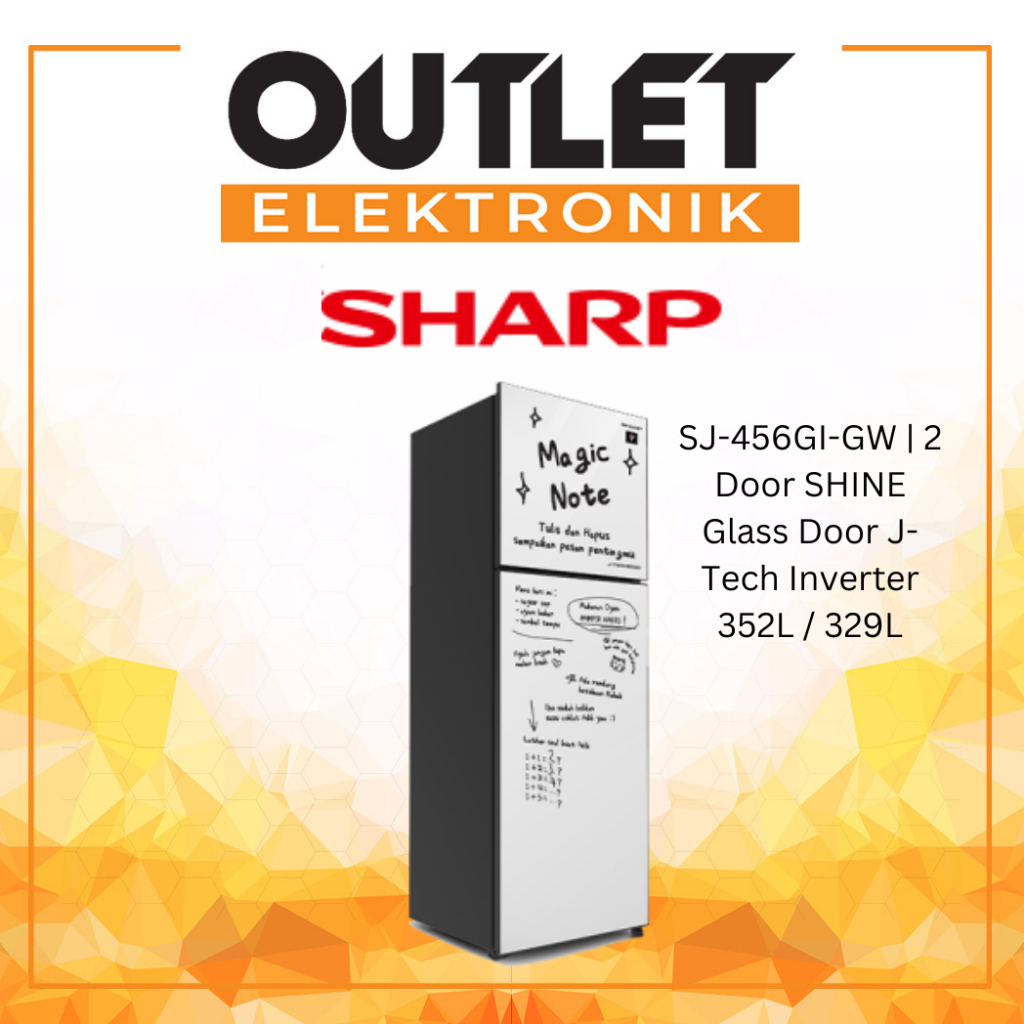 SHARP Kulkas 2 Pintu 352L SJ-456GI-GW / SJ456GIGW / SJ 456GI White Glitter 2 Door - SHINE Glass Door