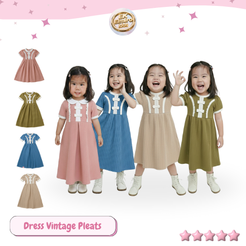 Dress Vintage Pleats Anak Perempuan Casual - Elmiro Kids