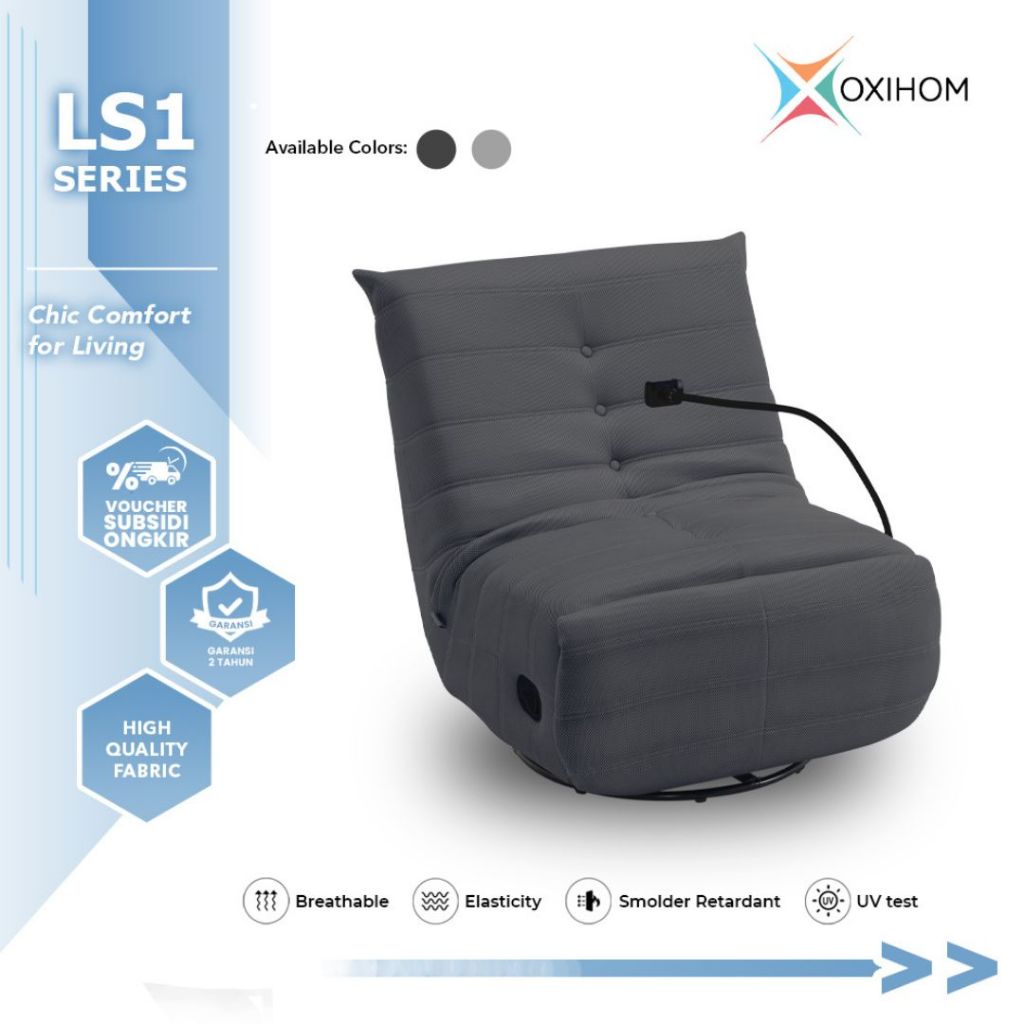 Oxihom LS1 – Sofa Single Kursi Santai Minimalis 1 Dudukan, Bisa Reclining dan Rocking, Putar 360 der