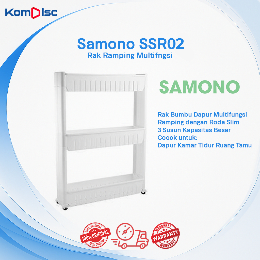 SAMONO SSR02 - Rak Bumbu Dapur Multifungsi Ramping Plastik 4 Roda Slim 3 Susun