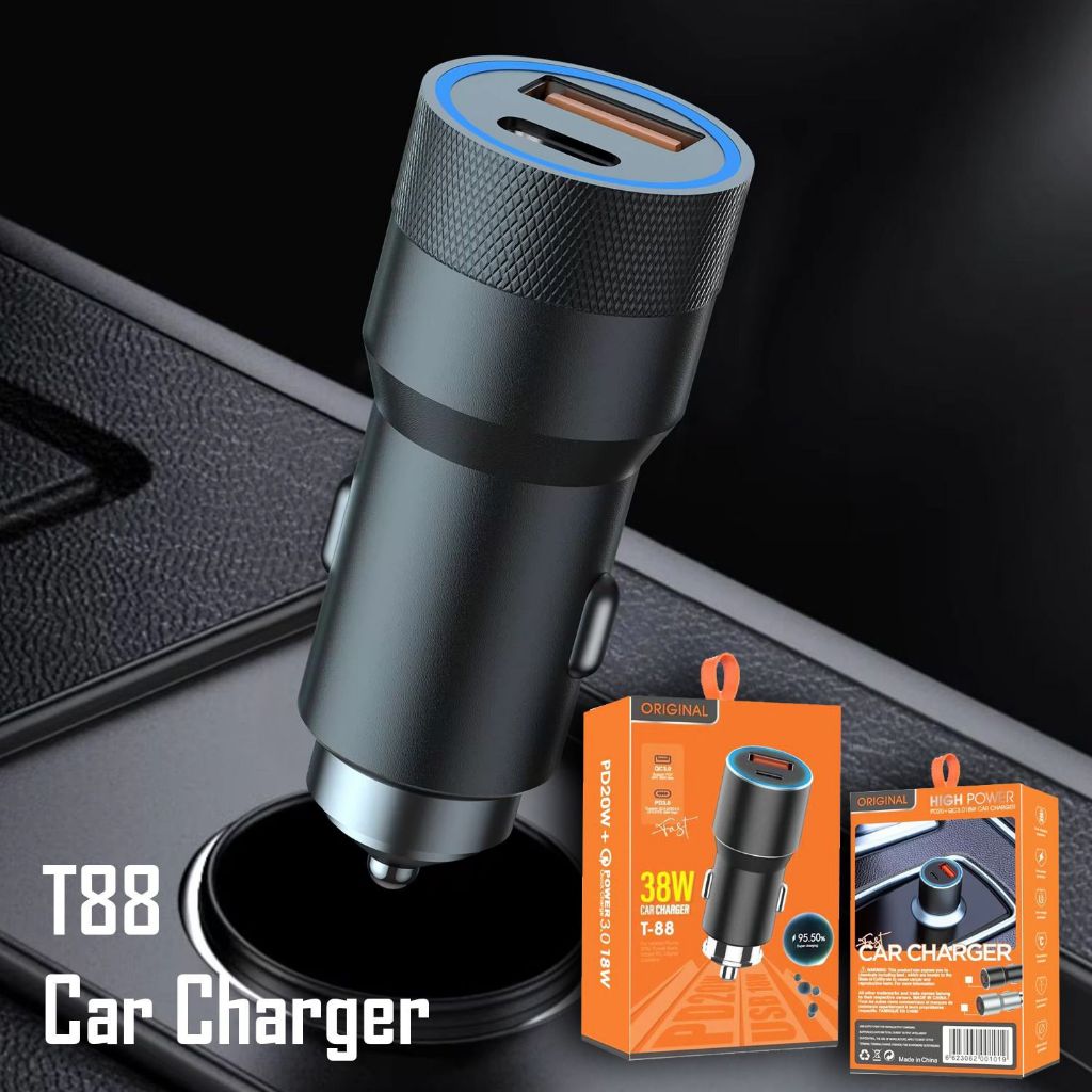 UNIQUE Saver Car Charger Fast Charging Dual USB A & USB-C Type C / Charger Mobil Fast Charging / Cha