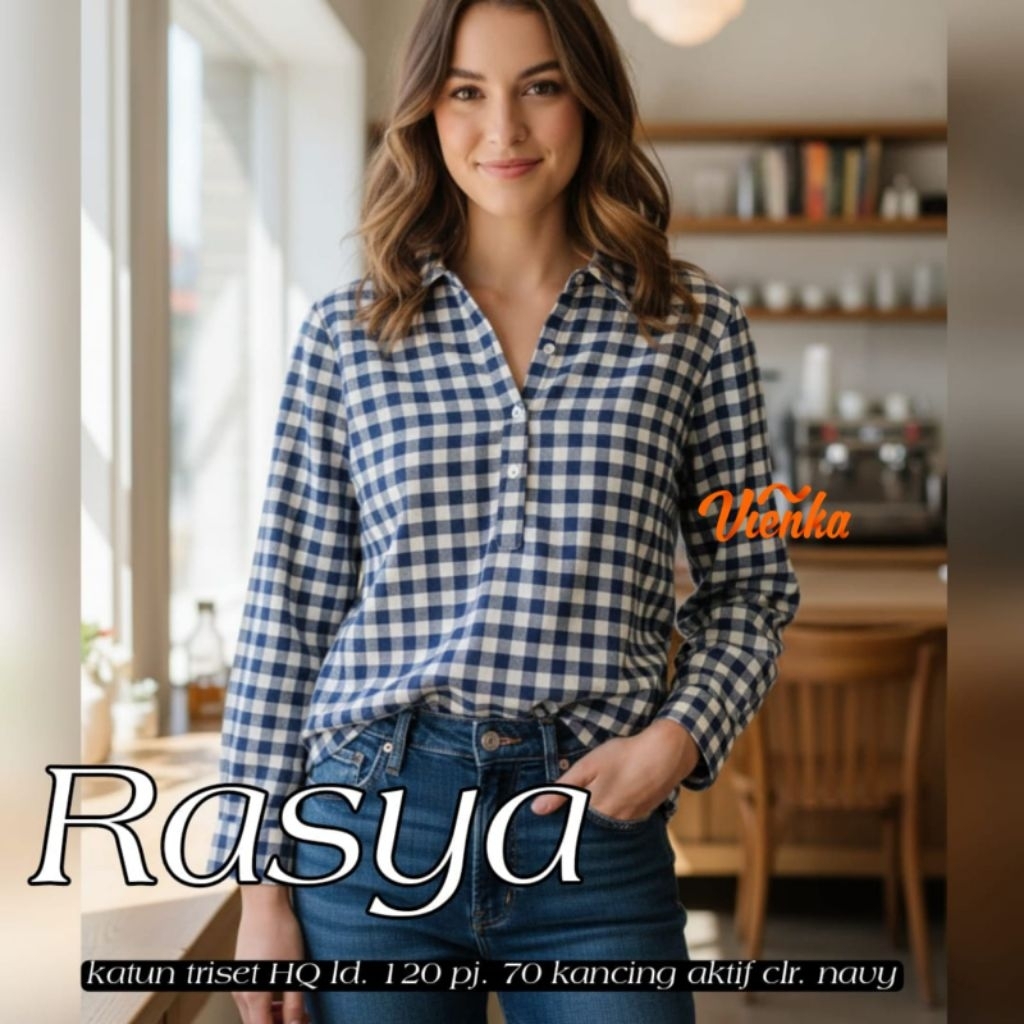 BAJU WANITA RASYA KEMEJA JUMBO KATUN KOTAK-KOTAK BY VIENKA