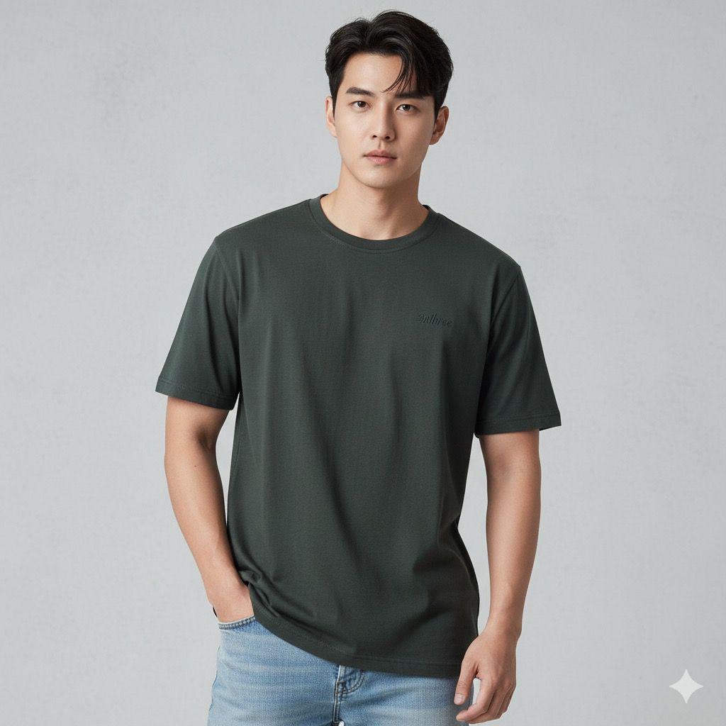 3"NThree Kaos Tangan Pendek Pria Polos Hijau  / Atasan Pria 304380