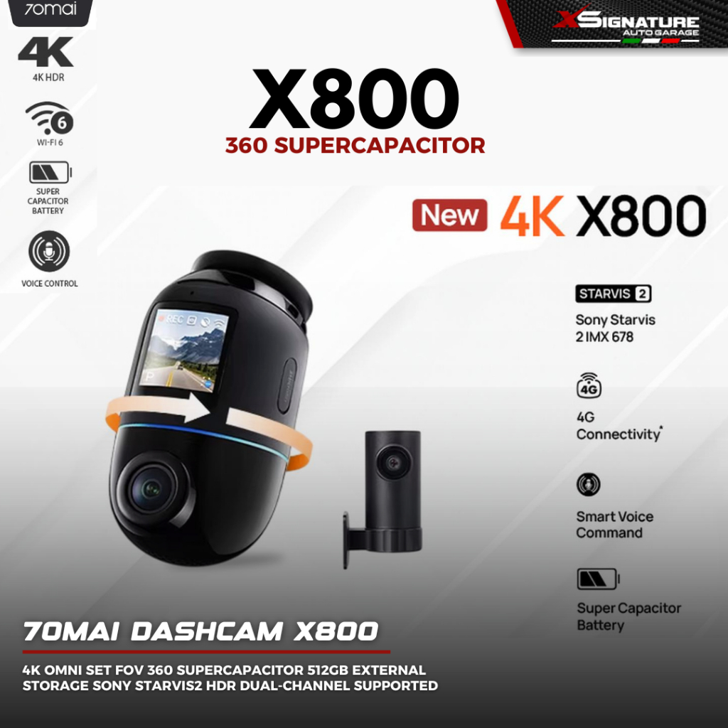 70MAI DASHCAM X800 4K OMNI SET FOV 360 SUPERCAPACITOR 512GB EXTERNAL STORAGE SONY STARVIS2 HDR DUAL-