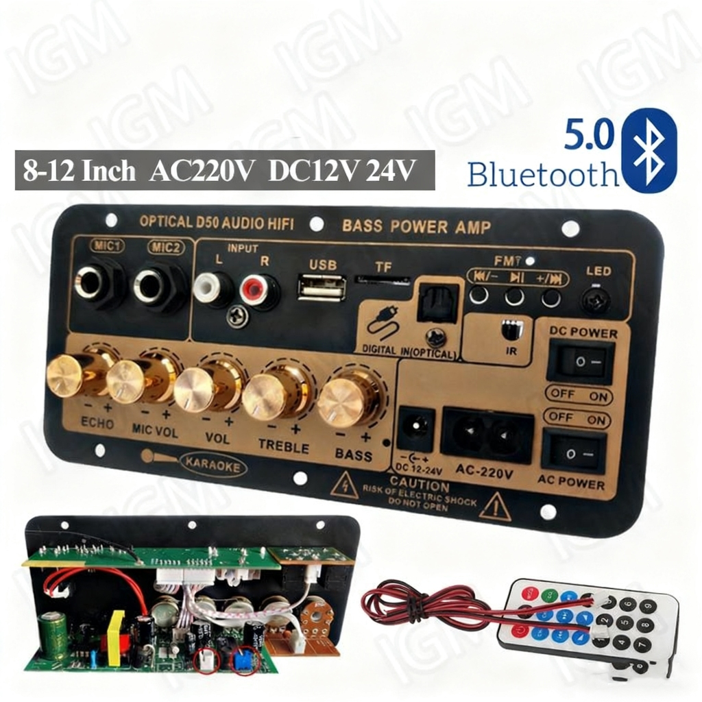 D50 DIY Amplifier Board 35-300W Power Amplifier Board Bluetooth 5.0 USB FM Subwoofer 8-12 Inch Digit