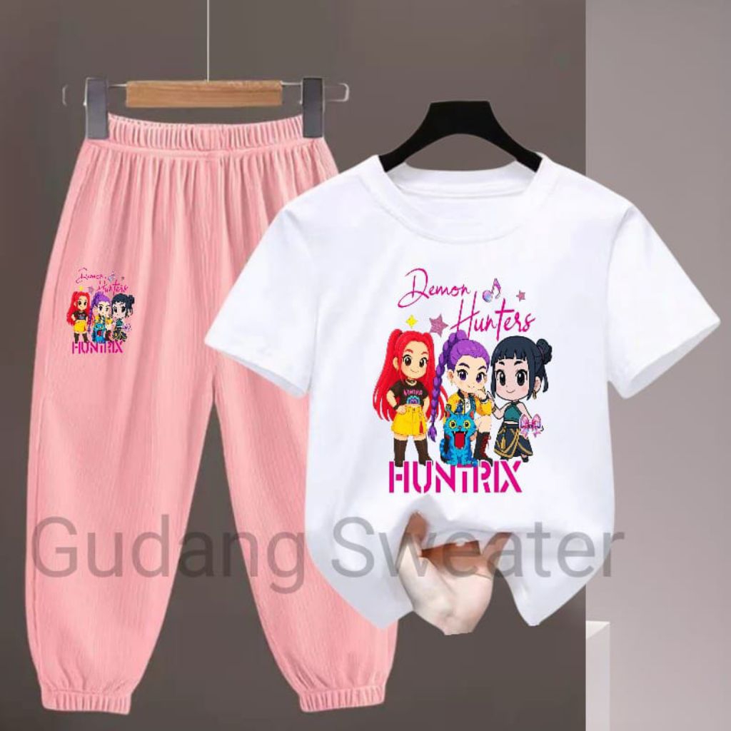 Setelan Joger Anak Perempuan 1-10 th Celana Joger dan Kaos Oblong HUNTRIX