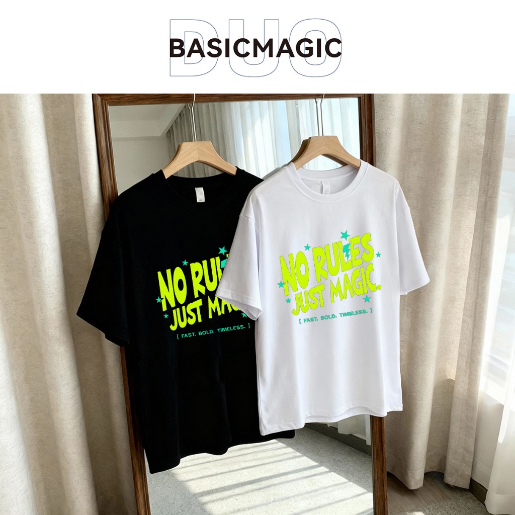 Kaos Couple NO RULES JUST MAGIC - FAST.BOLD.TIMELESS, Warna Fluorescent, Katun Nyaman 0491