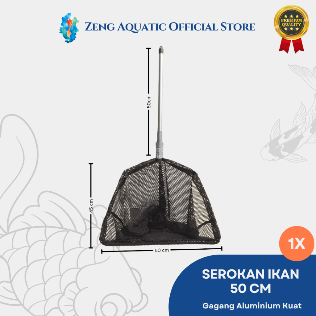 Serokan Ikan 50 cm Jaring Lamit Gagang Aluminium Kuat Serok Koi Kolam Jumbo by Zeng Aquatic
