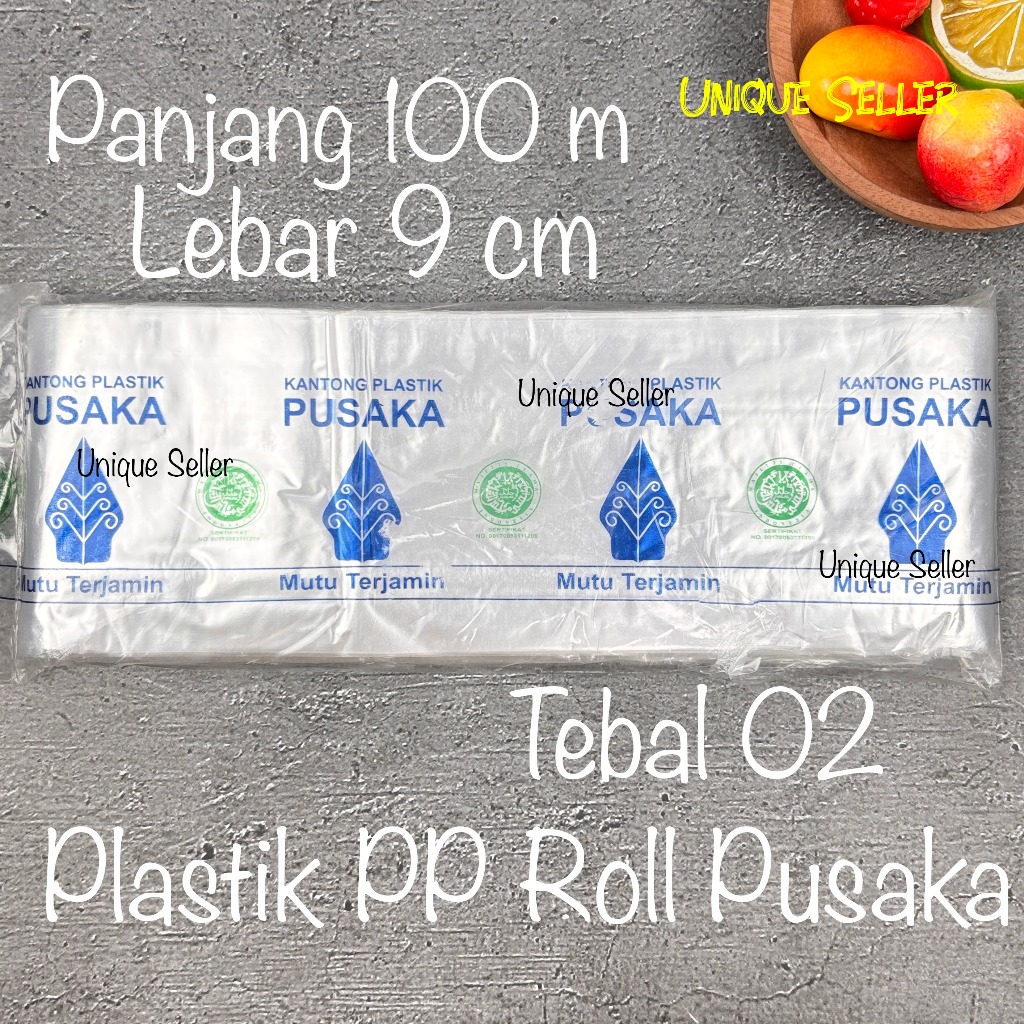 Plastik PP ROLL 9cm 9 cm Tebal 02 Panjang 100m PUSAKA Plastik Roll Pembungkus Kacang Biji Bubuk